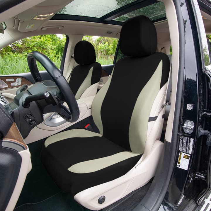 TLH Classic platte stoffen autostoelhoezen volledige set - beige/zwart voor wholesale door FH GROUP