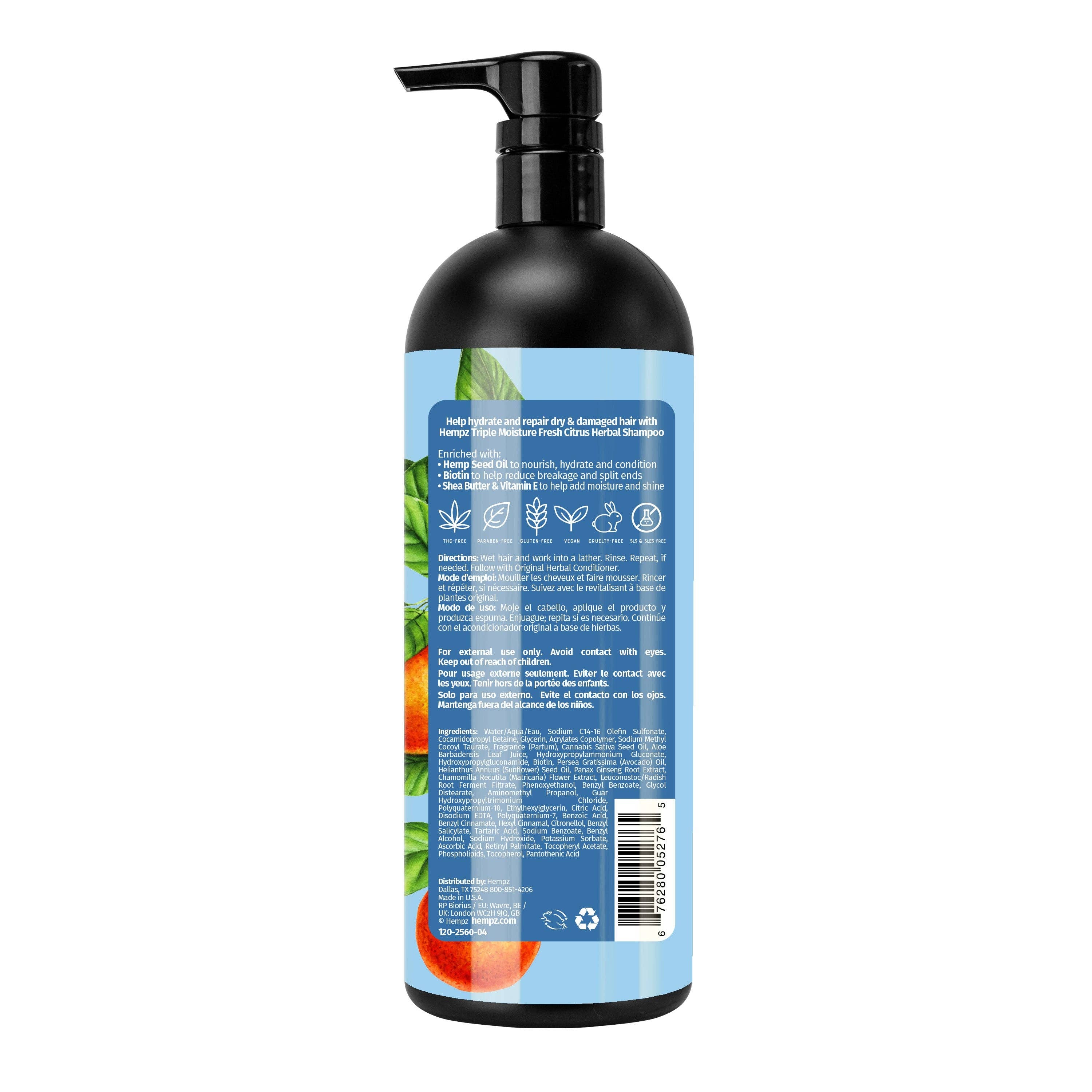 Hempz UK – wholesale Hair shampoo – Triple Moisture Fresh Citrus Herbal Shampoo with Vegan Biotin & Shea Butter for Dry/Damaged Hair4