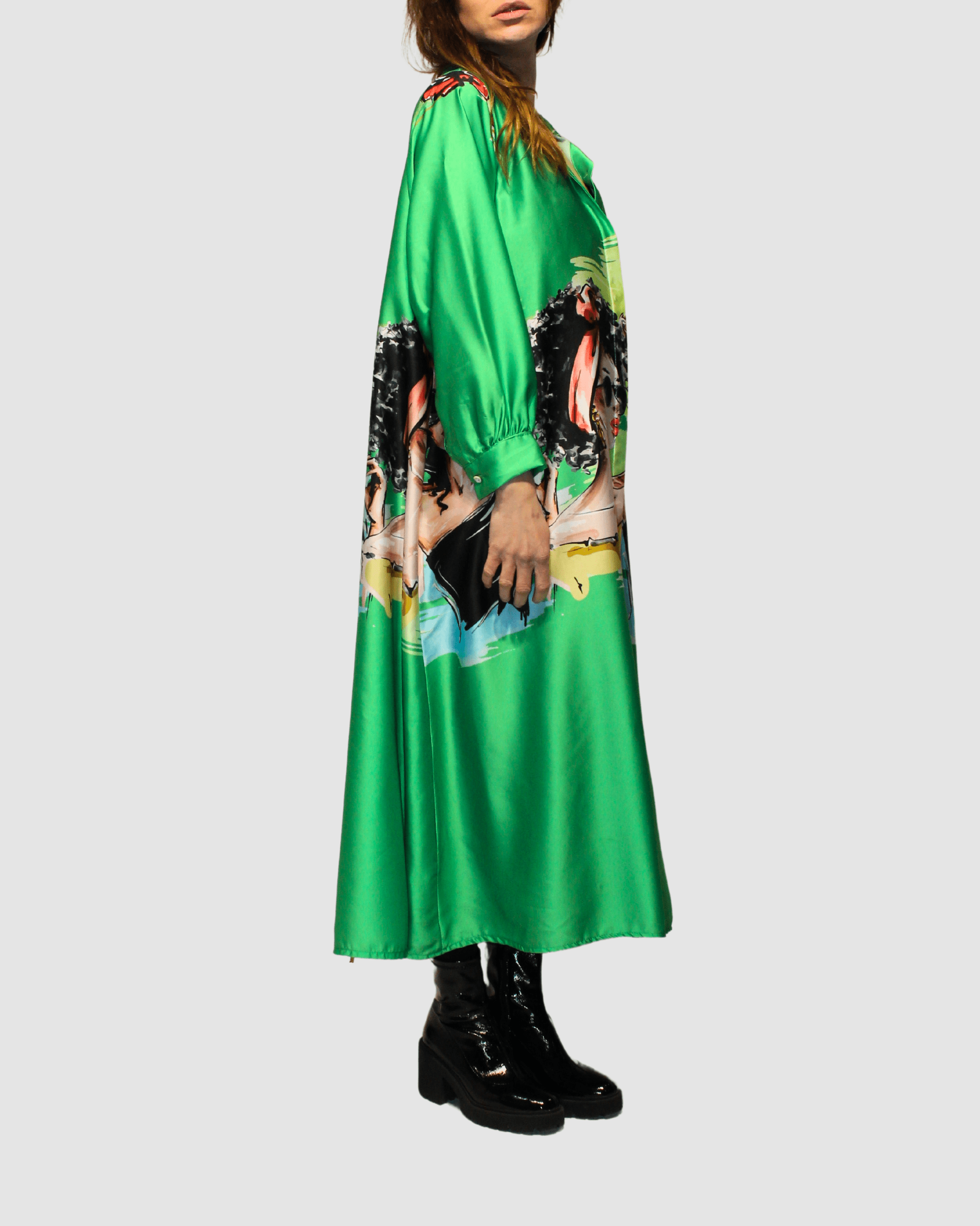 BanBat – Engroshandel Kjole - Dame – Satinskjortekjole med trykt mønster - REF: 307366