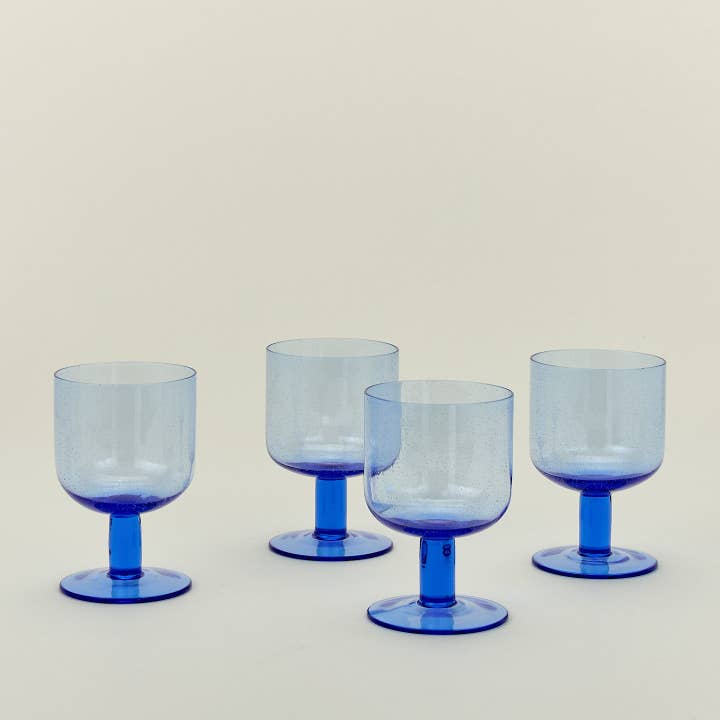 SIMPLE SEEDED GLASSWARE - STEMMED - SET OF 4, BLUE for wholesale by Hawkins New York