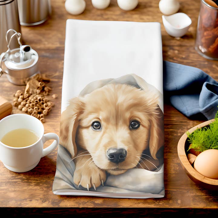 Homemade Hollydays Wholesale - Wholesale Tea Towel - Rex - Cute Puppy In Blanket - Unique  Dog Tea Towel0