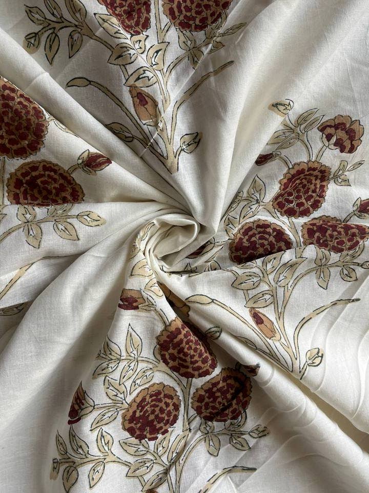 Tela blanca estampada a mano para vestir, tela para coser para venta al por mayor de Bhawana Handicrafts