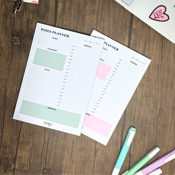 Handmade A5 Daily Planner - Minimalist Tear Off Desk Pad for wholesale by Wonky Paper Co
