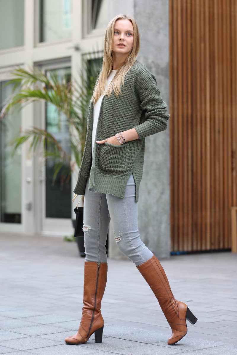 42POPS – Engroshandel Cardigan - Dame – ,,,..Lav Gauge Vaffel Åben Cardigan Sweater14