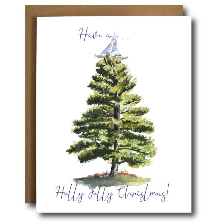 Tarjeta de felicitación navideña con acuarela costera | Temática náutica para venta al por mayor de Nicole Leah Designs