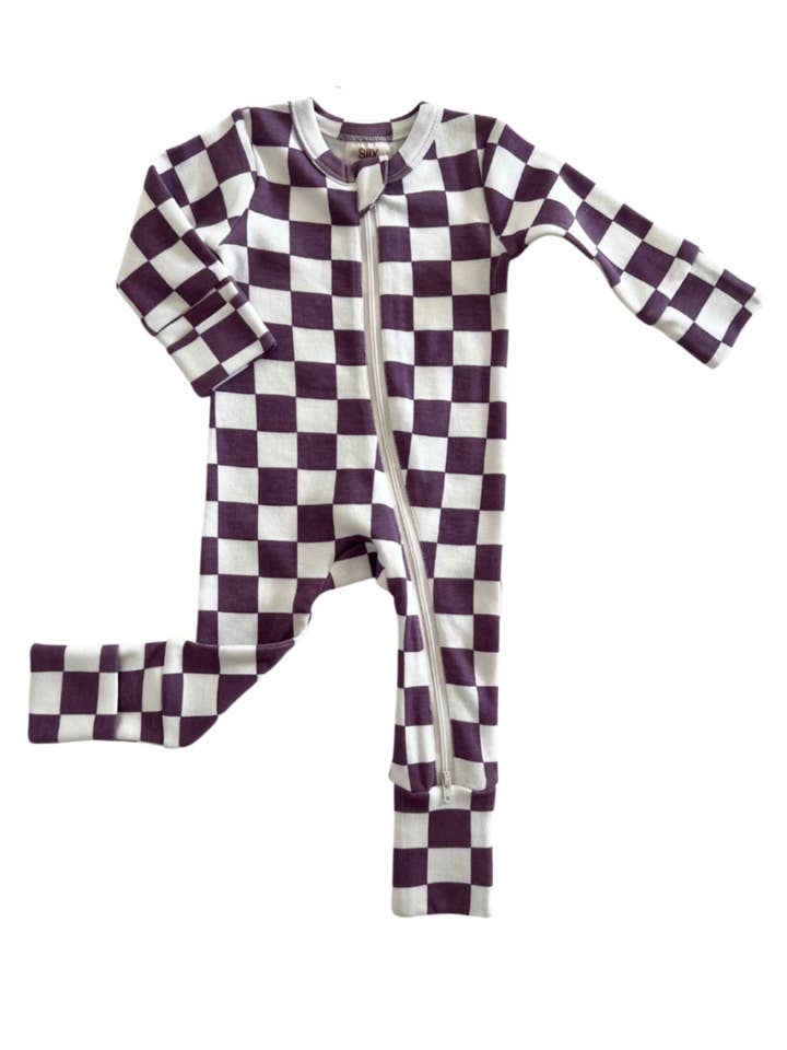 SIIX Collection - Wholesale Jumpsuit - Baby - Berry Cheesecake Checkerboard / Organic 2-Way Zip Romper