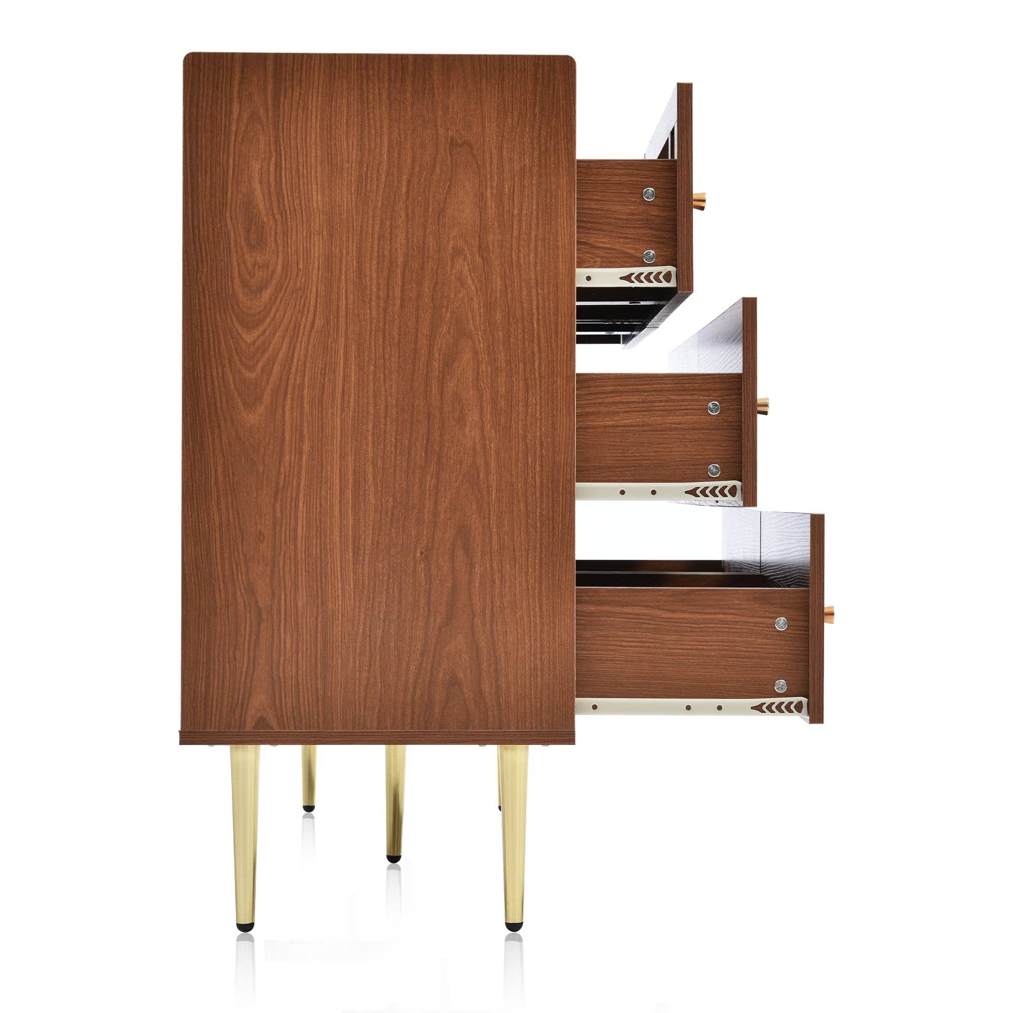 Urban Meuble - Wholesale Cabinet - Vintage sideboard with 6 rattan drawers, golden handles and legs, 120*90*40cm DELMO13