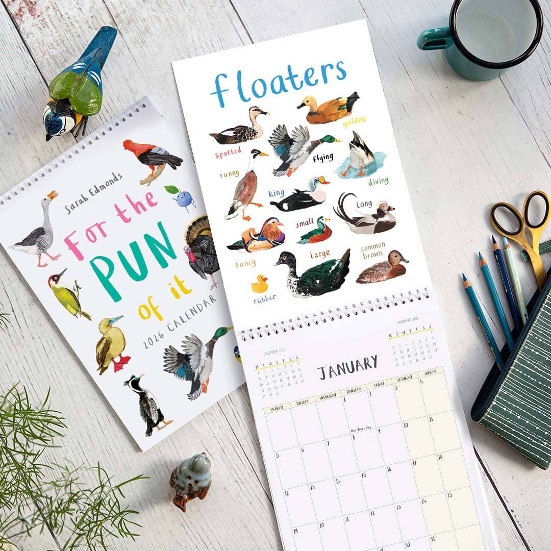 Sarah Edmonds Illustration – wholesale Calendar – 2026 'For The Pun Of It' Cheeky Wall Calendar3