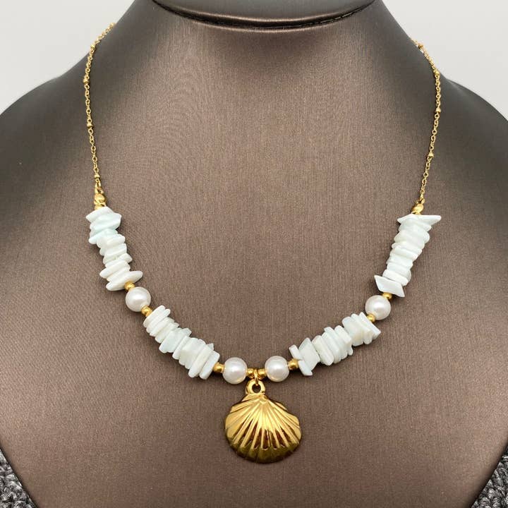 Mio Queena - Wholesale Halskettinghanger - 18K vergulde ketting met schelphanger - Zomerse sieraden van Mio Queena