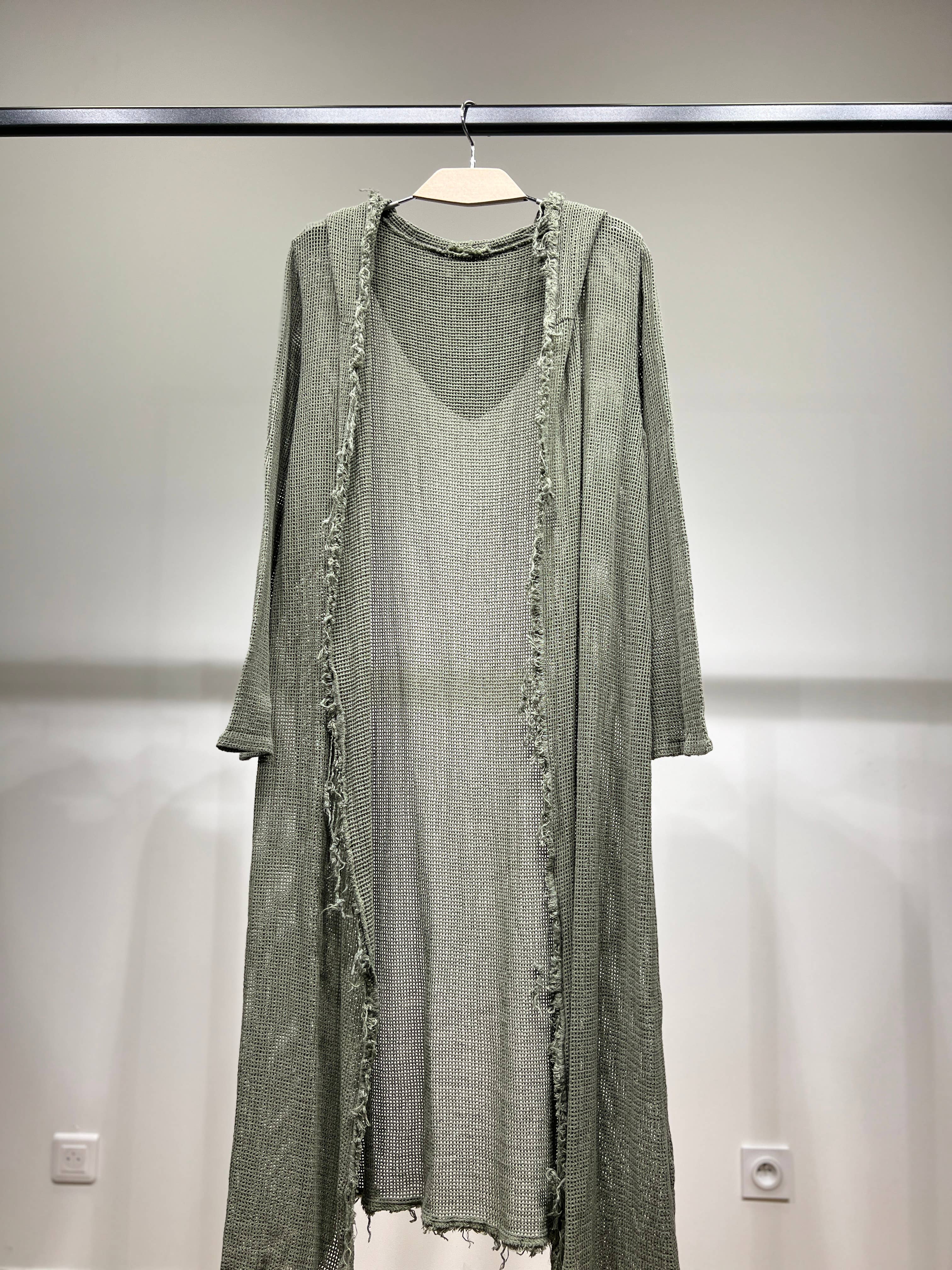 L'Emotion - Wholesale Kimono - Women's - Long Hooded Openwork Knit Fringed Effect Kimono 100% Cotton4