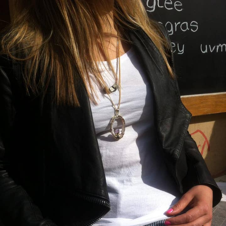 Crystal and Sage - Wholesale Pendant/charm necklace - Ananda Agate Slice Gemstone Necklace3