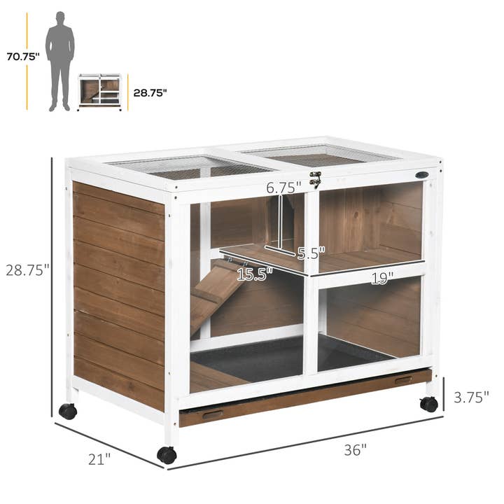 39F Inc. - Wholesale Pet Carrier - Cat/Dog - PawHut Indoor Rabbit Hutch - Brown Wood, with Wheels8