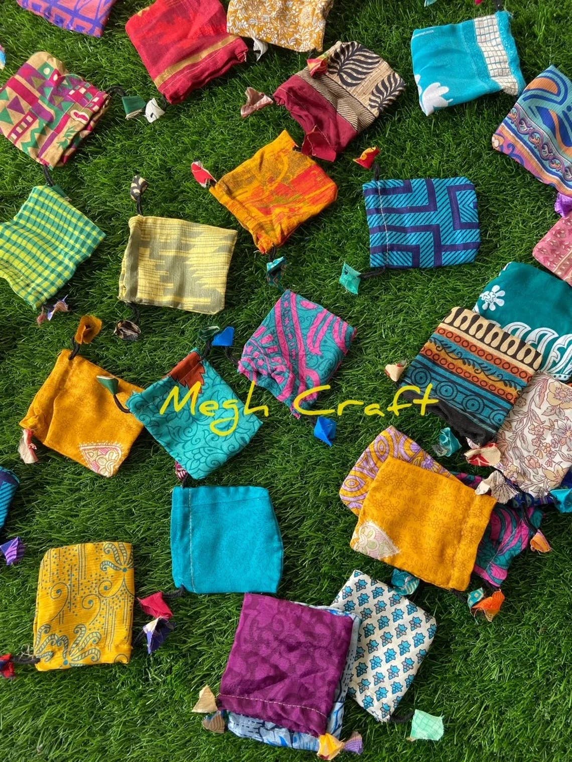 Meghcraft - Wholesale Gift Bag - Malibu Upcycle Silk Jewelry Drawstring Bag-Gift Bag Pack5