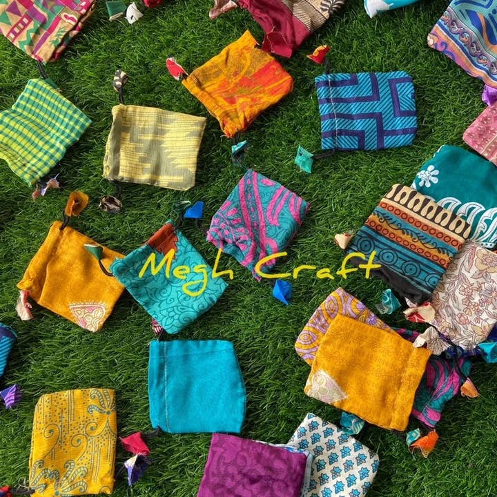 Meghcraft - Wholesale Gift Bag - Malibu Upcycle Silk Jewelry Drawstring Bag-Gift Bag Pack5