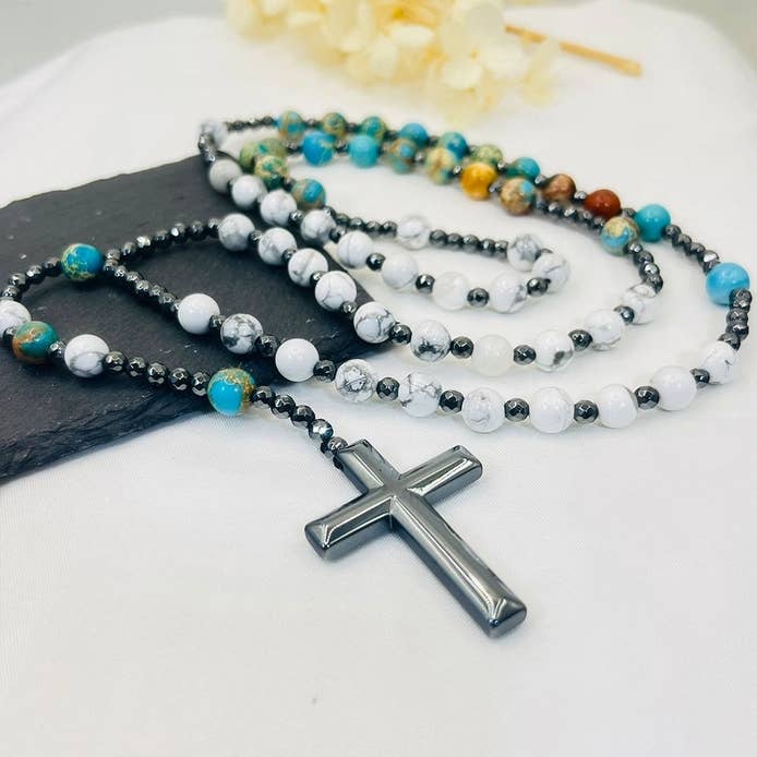 GemMeet - Wholesale Prayer Beads Necklace - Cross Catholic Stone Rosary Necklace 1