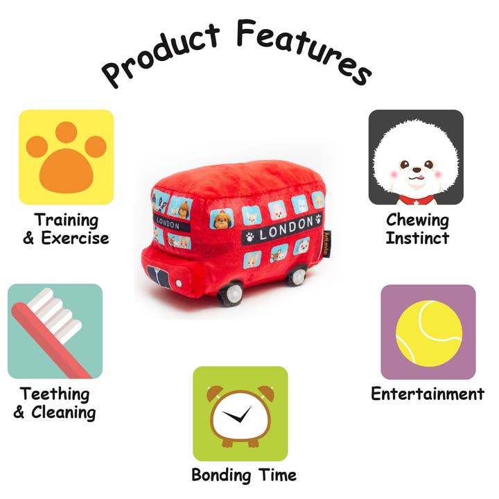 PetLondon - Vente Peluche – chien - Jouet en peluche en forme de bus de Londres4