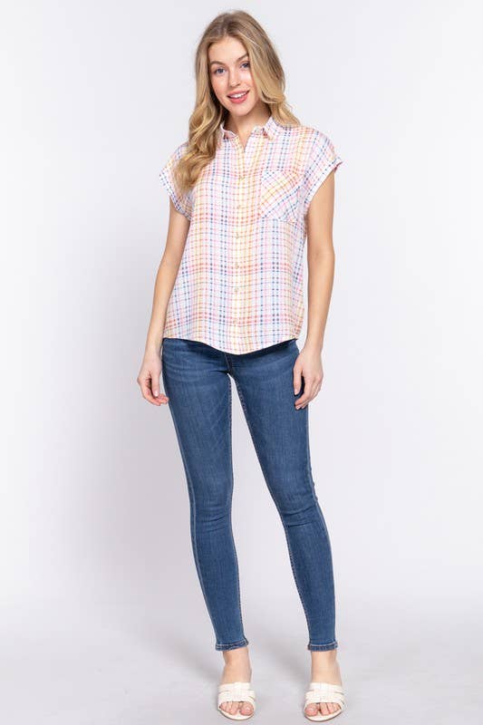 Vanilla Monkey - Wholesale Button Down Shirt - Women's - Button Down Check Printed Woven Shirt3