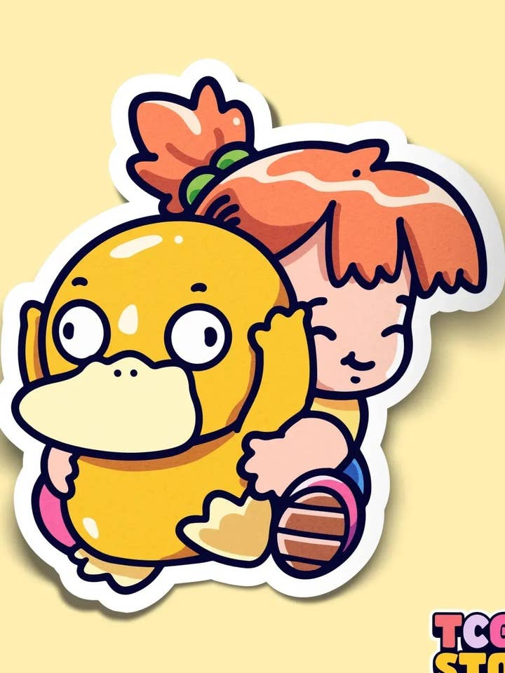 Misty Hugging Psyduck Pokémon Sticker for wholesale by TCG.Store - TCGDOTSTORE