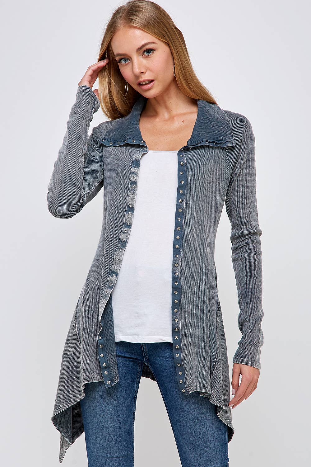 Urban X Apparel – Blusão - Mulher por atacado – Jaqueta térmica de botão lavado Urban X L/S com gola43