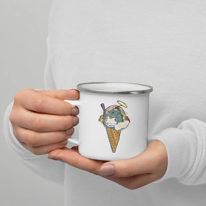 PACK Creative Kitty Ice Cream 12oz Enamel Mug for wholesale by PACK Creative