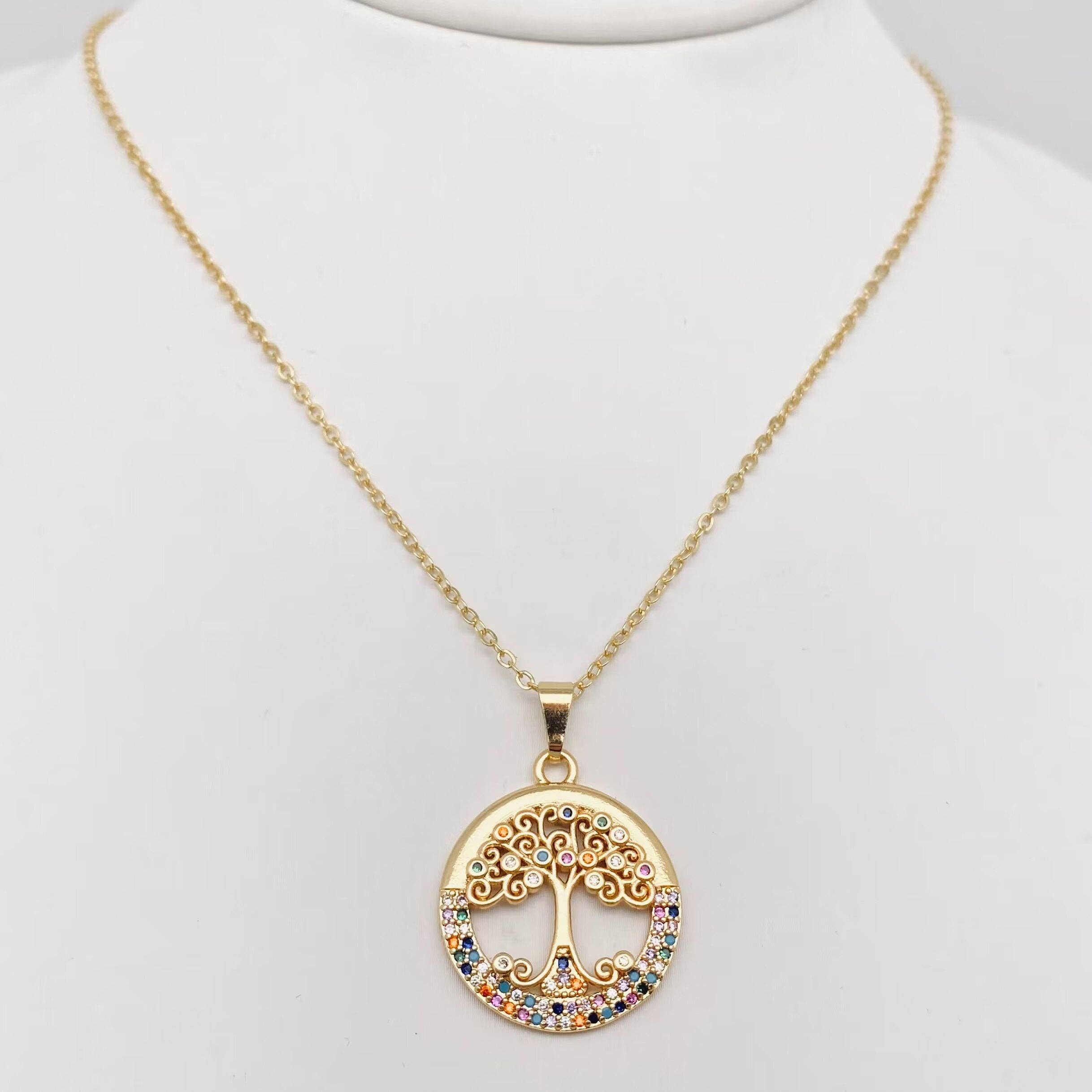 Mio Queena - Wholesale Pendant/Charm Necklace - Colorful "Tree of Life" Stainless Steel Pendant Necklace1