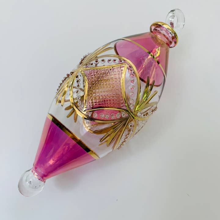 Dandarah – Ornamento por atacado – Ornamento oval de vidro soprado - carrossel rosa