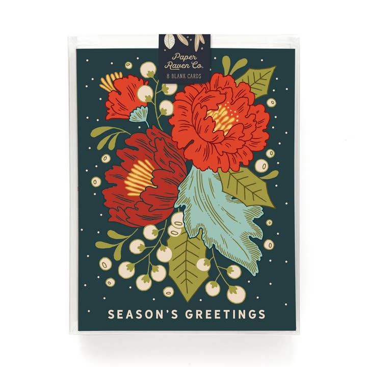 Feestelijke Florals vakantiekaart - Doos set van 8 voor wholesale door Paper Raven Co.