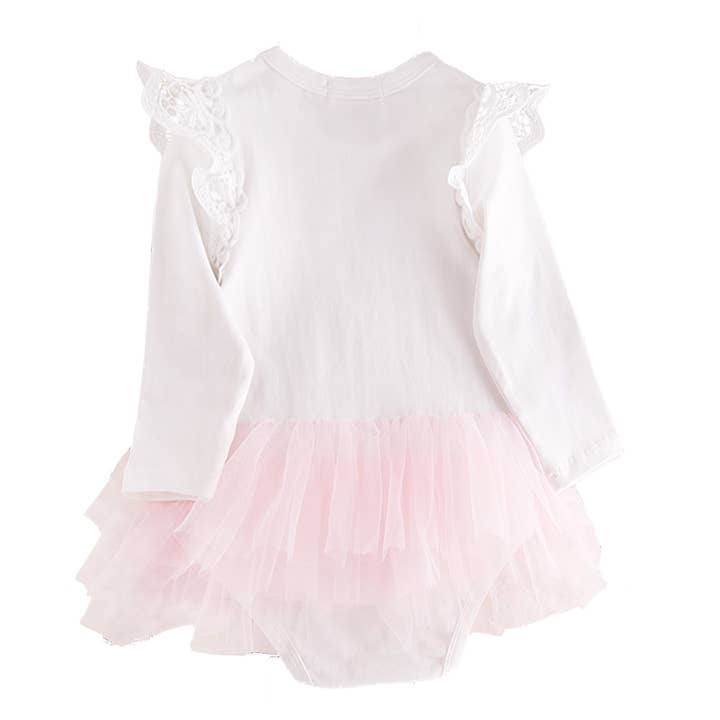 Fennco Styles - Wholesale Bodysuit (Non-Footed) - Baby - White Ruffle Long Sleeve Cotton Tutu Skirt Romper