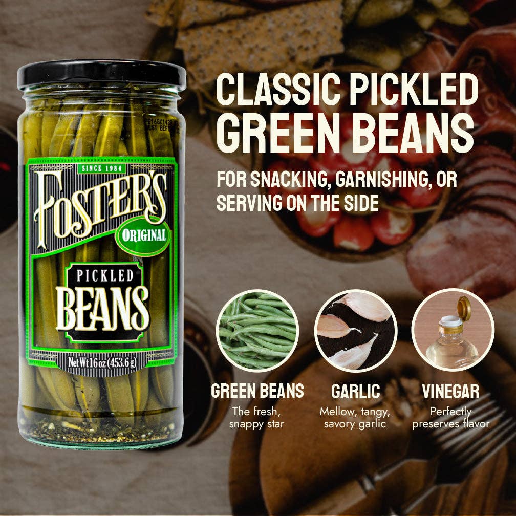 Foster's Pickled Products - Wholesale Pickled Vegetables - Foster's Pickled Green Beans - 16oz (6 pack)1