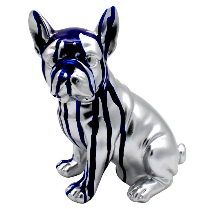 Interior Illusions Plus - Wholesale Sculpture - Painted Sitting Blue Drip French Bulldog Sculpture - 8" tall