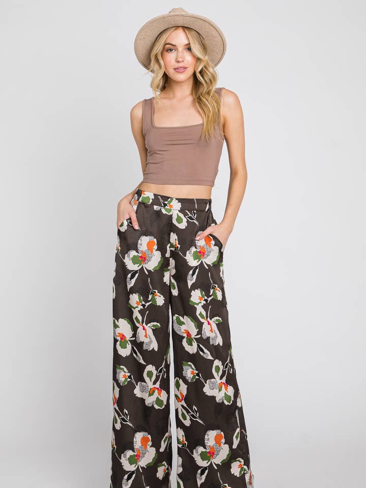 Printed Satin Pants 3362P for wholesale by ELLEBORN
