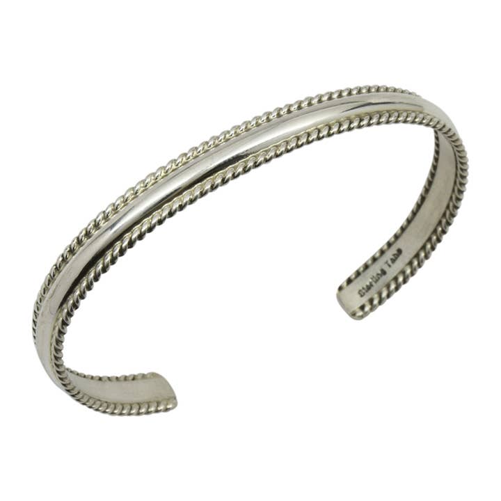 Elaine Tahe Sterling Silver Navajo 2 Rope & Half Round Middle 7mm Bracelet for wholesale by Select Lines