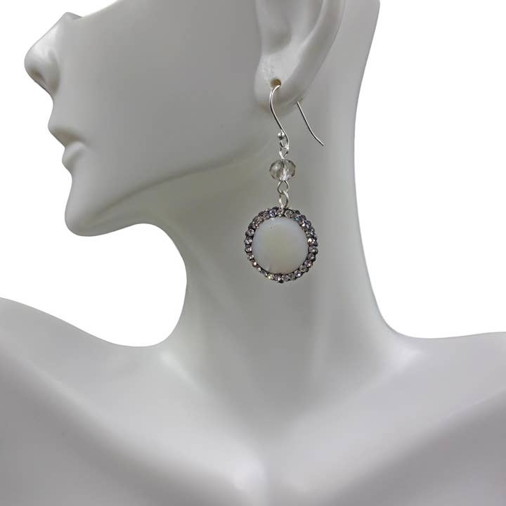 19F04E-2 - Druzy Mother of Pearl Shell Drop Earring for wholesale by IST Jewelry