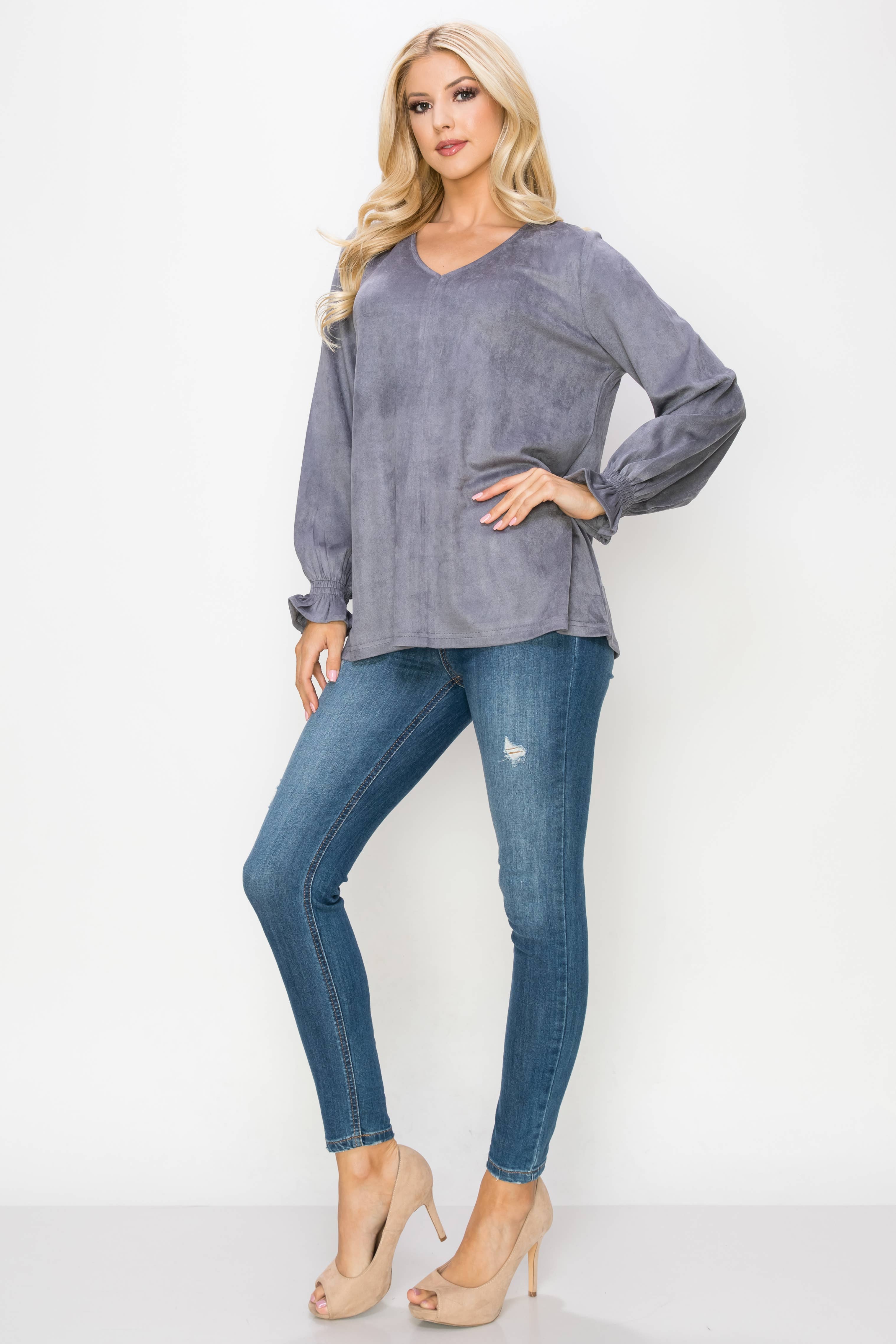 Joh Apparel - Wholesale Blouse - Women's - Abigail Stretch Suede Top23