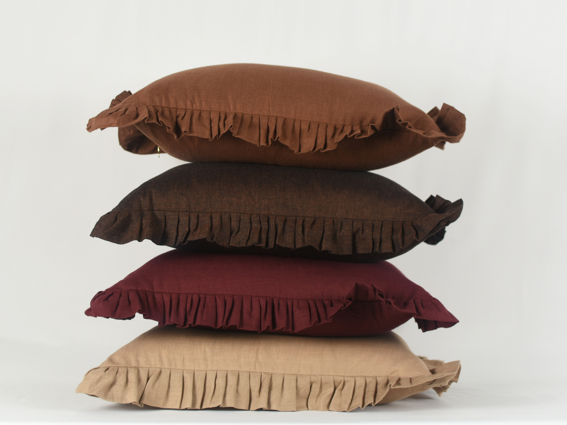 Xasmin Interiors LLC - Wholesale Throw Pillow Cover - Zooni Ruffle Brown - Solid Linen Ruffle Pillows1