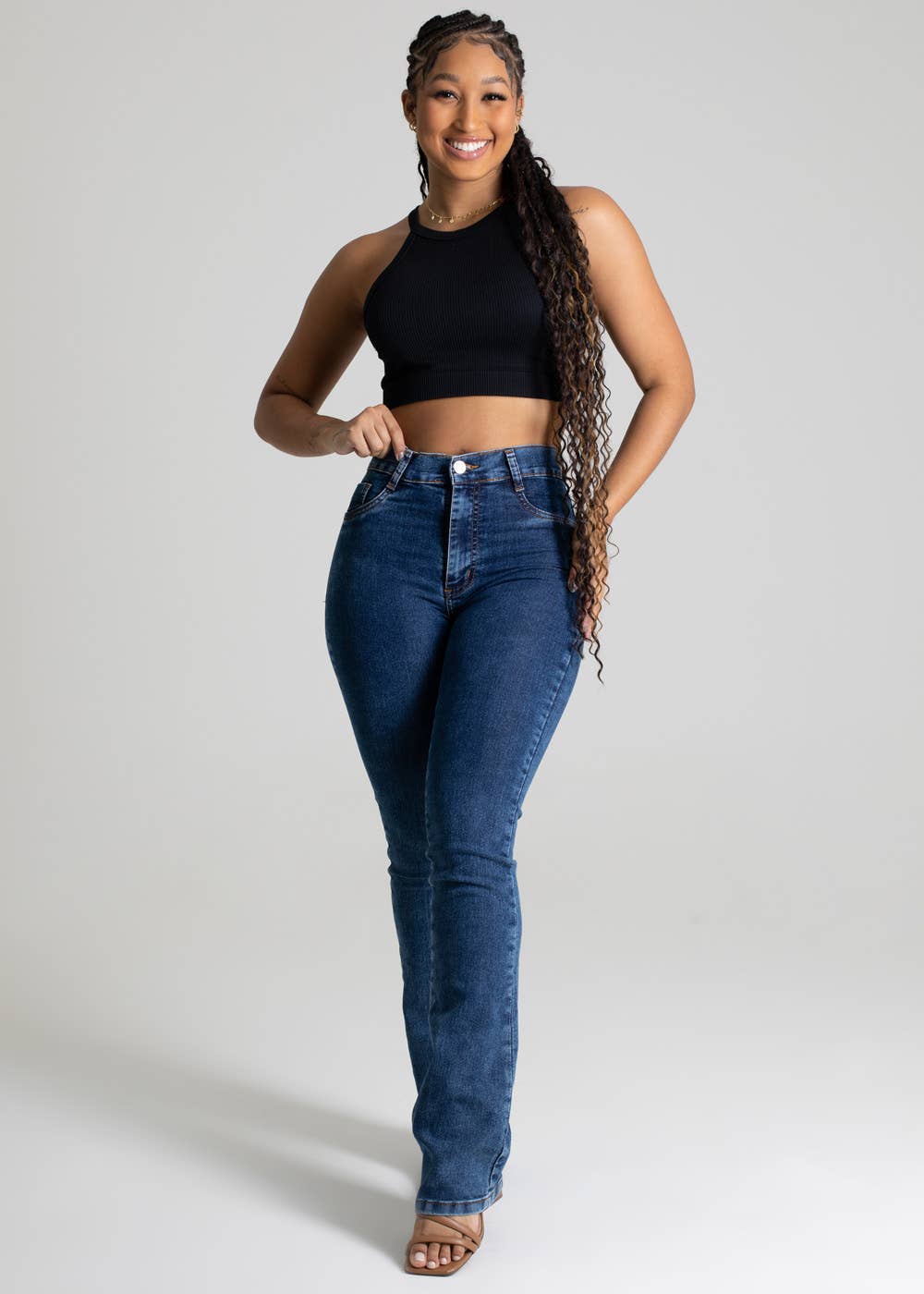 Sawary Jeans - Wholesale Jeans - Women's - Sawary Boot Cut Jeans - Denim Blue, Mid Rise, Fitted Leg2