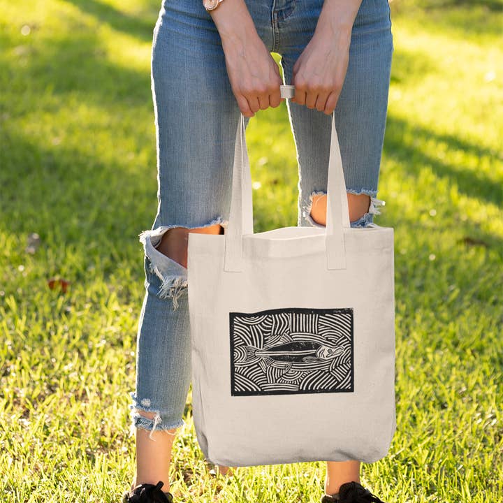 Our Wild Puget Sound - Wholesale Tote Bag - Unisex - Salmon Block Print Organic Cotton Tote Bag2