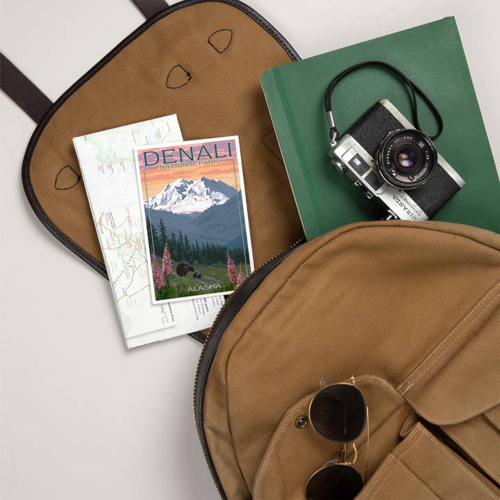 Lantern Press - Wholesale Postcard - PREMIUM POSTCARDS Denali National Park, Alaska Bear &Flowers