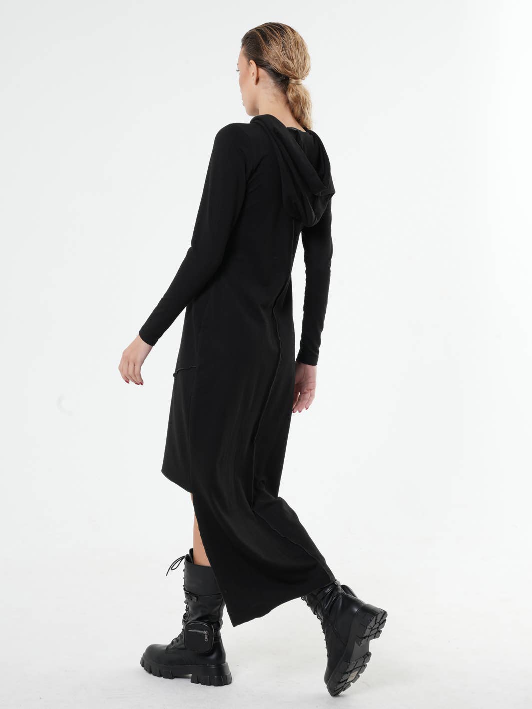 Metamorphoza - Wholesale Dress - Women's - Asymmetric Hooded Black Dress7