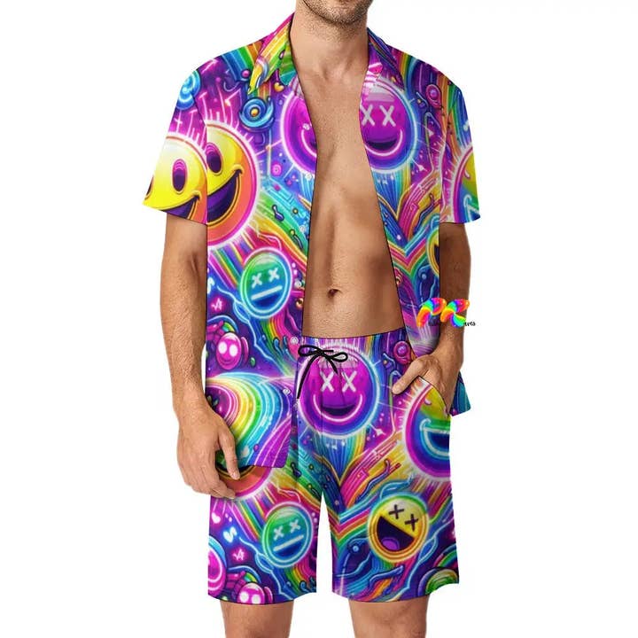 Neon Joy Rave zweiteiliges Shorts-Set für Herren für den Großhandel von Prism Raves