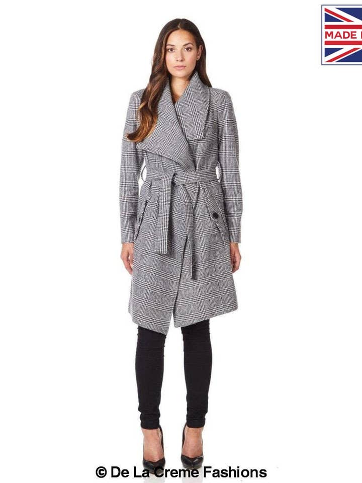 Spolverino da donna con risvolto grande a quadri Principe di Galles per la vendita all'ingrosso da parte di De La Creme Fashions
