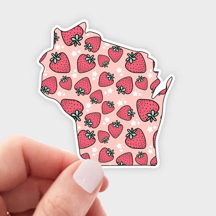 Wisconsin Strawberries Sticker - WI, state, midwest, wisco for wholesale by Yarnival