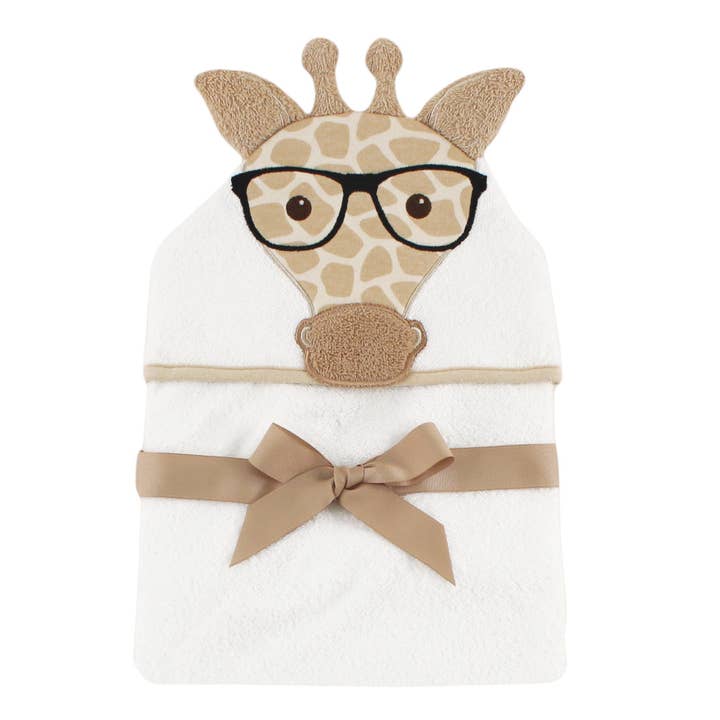 Hudson Baby Cotton Animal Face Hooded Towel, Nerdy Giraffe for wholesale by BabyVision
