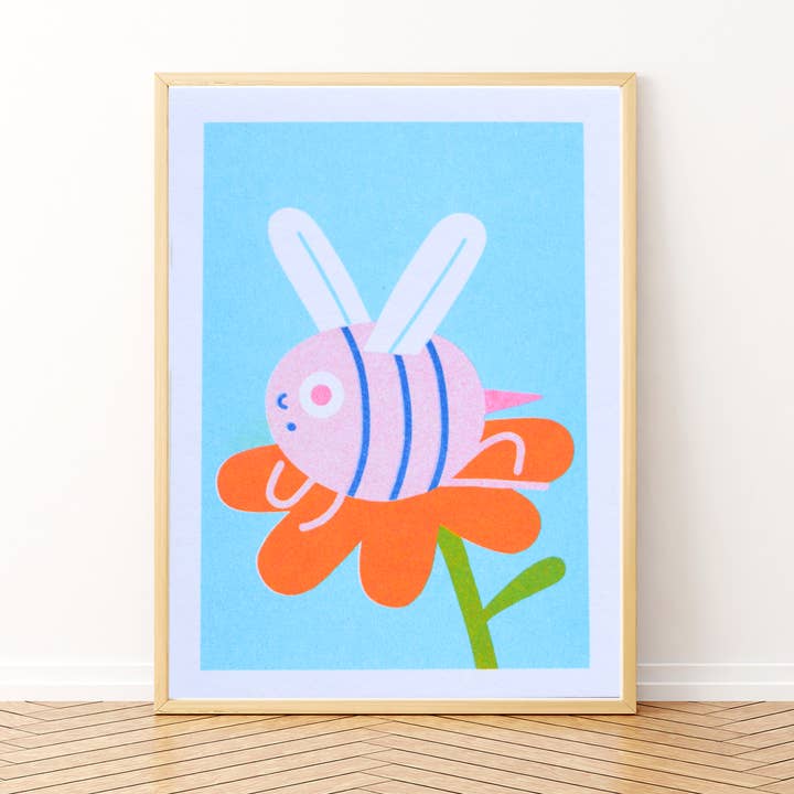 Mini Bee Risograph Print for wholesale by Lauren Morsley