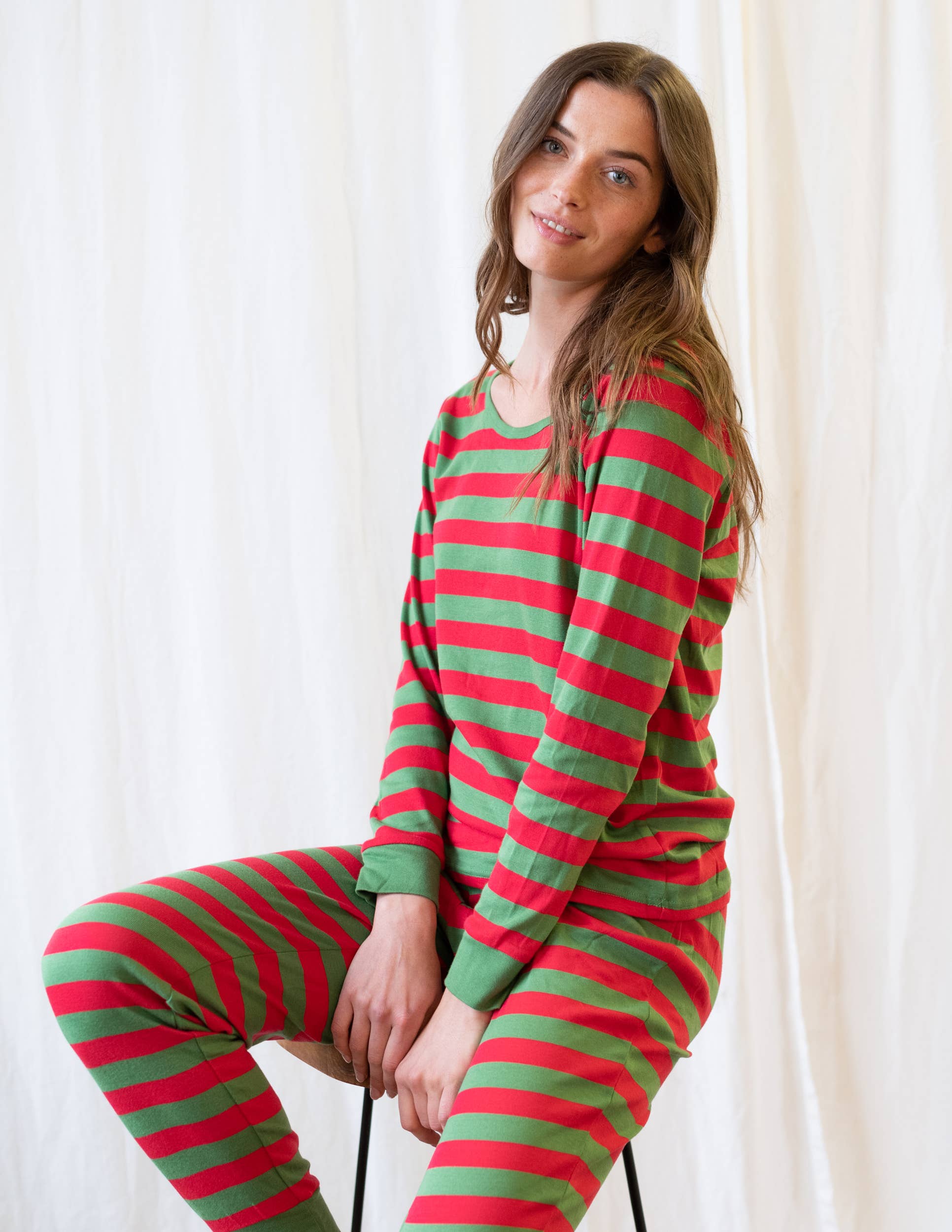 Wholesale Womens Two Piece Cotton Pajamas Stripes for your store Faire