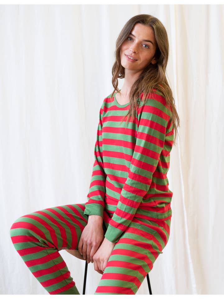 Leveret Pajamas - Wholesale Sleepwear Set - Women's - Womens Two Piece Cotton Pajamas Stripes for Christmas4