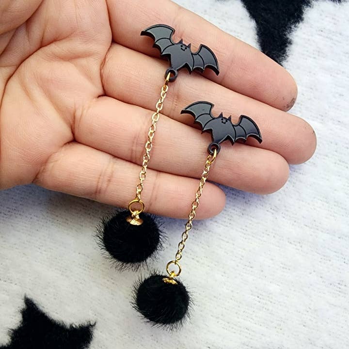 SHOPMALASTORE - Wholesale Dangle Earrings - Bat Poof Earrings - Black