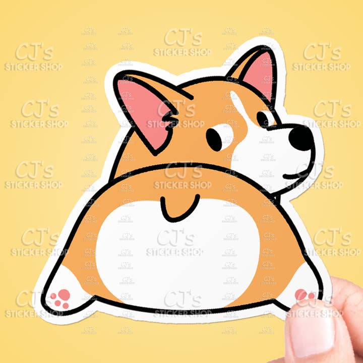 Cute Corgi Looking Back Sticker Vinyl Decal for wholesale by CJ's Sticker Shop