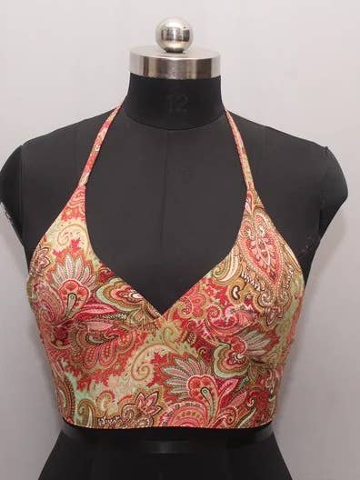 5 Pcs Lot Women Halter Neck Top Recycled Silk Crop Top for wholesale by bhavnas boutique