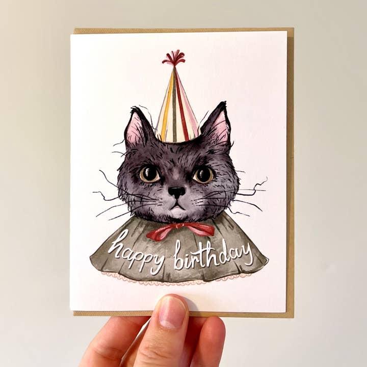 Fox & Fables - Wholesale Birthday Card - Happy Birthday Cat Clown Costume Greeting Card1